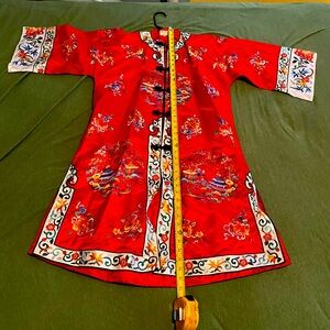 Lily Red Long Sleeve Dress with Multicolor Embroidery